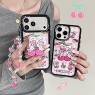 Pink Striped Plaid Cute Cherry Bunny High-End Niche Retro Cartoon Bunny Silicone Bracket Anti-Fallin