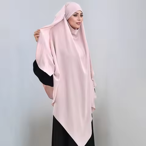 Ice Silk Double-layered Prayer Khimar Hijab Breathable Islamic Dubai Style Long Instant Headscarf Fe