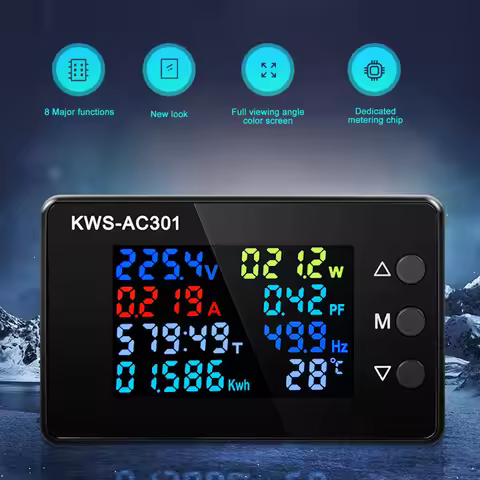KWS-AC301 AC 50-300V 0-20/100A Digital Voltmeter Energy Meter Ammeter Voltage Wattmeter Kwh Temperat