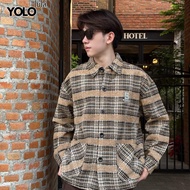 YOLO เสื้อเชิ้ต OVER SIZE เสื้อเชิ้ตคอปก แขนยาว 23601