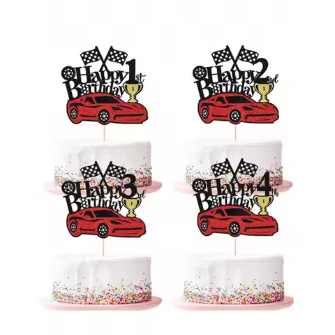 Racing Theme 1st/2nd/3rd/4th/5th/6th/7th/8th/9th/10th Birthday Cake Toppers Racing Flag Decor For Bi