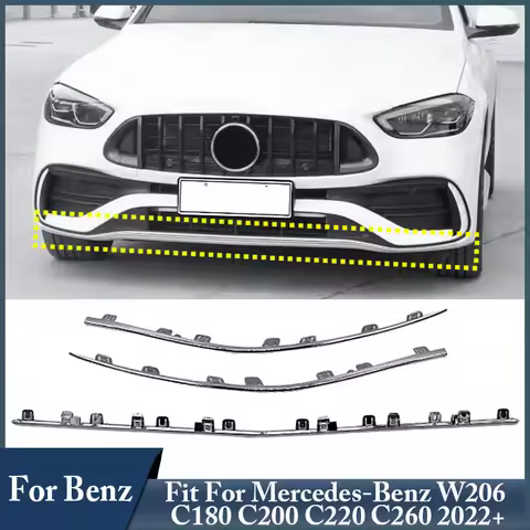 Car Accessories Front Bumper Trim Strip Chrome Black ABS Styling Spoiler Fit For Mercedes-Benz W206