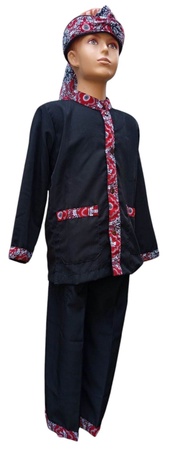 Stelan baju pangsi anak sekolah motif batik leher/baju samin/baju adat
