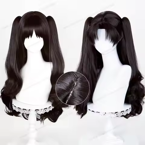 Fate Tohsaka Rin Cosplay Wig 80cm Long Black Woman Hair Anime Cosplay Wig Halloween Heat Resistant S