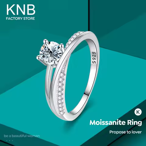KNB Luxury X shape 1CT Moissanite Diamond Rings for Women Gifts 925 Sterling Silver Solitaire Eterni