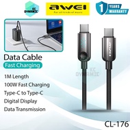 Awei CL-176 Data Cable 100W Fast Charging Cable 100W Cable 1M Kabel 100cm Type-C Cable Awei CL-176C 