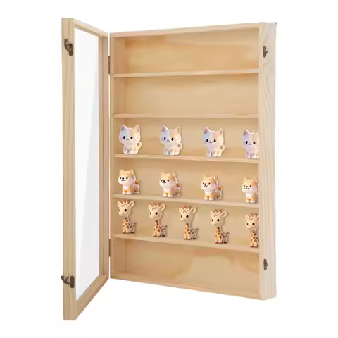 6-Tier Wall Mount Display Cabinet, Solid Wood & Acrylic Glass Showcase for Action Figures Collectibl