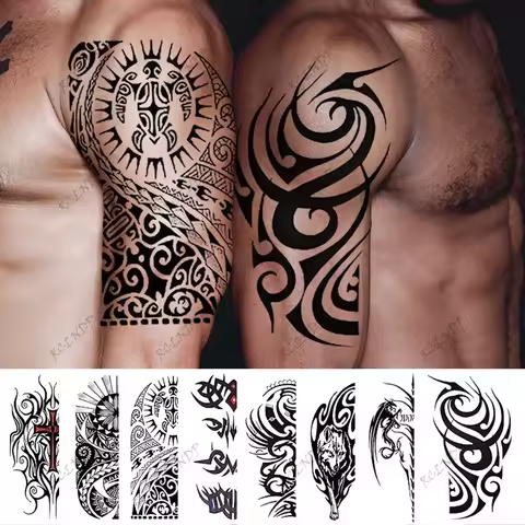 Waterproof Temporary Tattoo Sticker Male Totem Tribe Fake Tatto Flash Tatoo arm Tato for Girl Women 