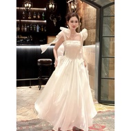 DO4 ORGANZA SILK DRESS WITH REMOVABLE SHOULDER BOW FOR GOING OUT, PARTY, YEAR-END PARTY DRESS, WEDDI