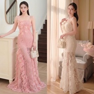 G666 Fishtail Lace Dress With 3D Flower Embroidery Luxurious