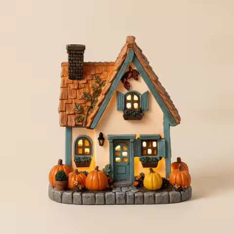 Vintage Light-up Pumpkin Cottage Halloween Pumpkin Cottage Ornament Autumn Decor Seasonal