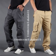 Tactical Elasticated Waist Slim-Fit Cargo Pant Seluar Poket Tepi Multi-pocket Work Pants Banyak Poke