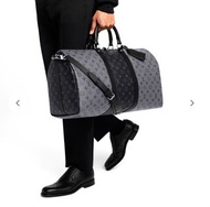 99%NEW二手LV KEEPALL 50 M45392 黑武士Monogram 帆布牛皮 黑灰色旅行袋 @晶片款 #香榭站正品