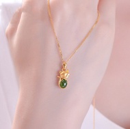 Saudi Gold 24k Pawnable Legit Green Fox jade Necklace Timeless Wedding Jewelry Genuine Gem Necklace