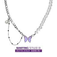 Nancy Original Design Butterfly Crystal Pendant Necklace Womens Luxury Feel Light Matching Titanium