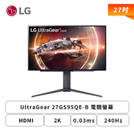 【PNY RTX5080 加購價】【27型】LG UltraGear 27GS95QE-B 電競螢幕 (DP/HDMI/OLED/2k/0.03ms/240Hz/HDR400/可旋轉/可升降/G-SY