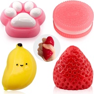 4Pack Taba Mooosh Squishy Paw Toys Banana Oreo Strawberry Soft Stress Relief Toys for Children above