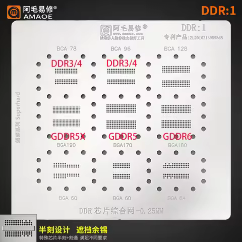 For BGA190/180/170/128/96/84/78/60 BGA82 DDR1/2/3/4/5X/GDDR6 DDR 7 LPDDR SSD Chip BGA Reballing Sten