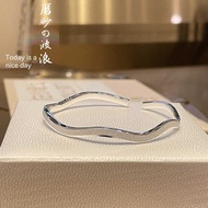 Frosted Wave Open Silver Bracelet Female 9999 Pure Silver Niche Design Premium Bracelet Sterling Sil