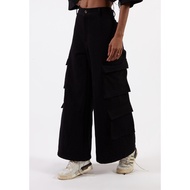 OCWA DIMA WIDELEG FLARE CARGO BLACK JEANS DENIM WOMAN