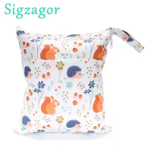 [Sigzagor]1 Wet Dry Bag With Two Zippered Baby Diaper Nappy Bag Waterproof Swimmer 36cmx29cm