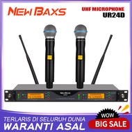 NewBaxs ไมโครโฟนไร้สาย UR-24D หนึ่งพร้อมไมโครโฟนสองตัวการมอดูเลตความถี่ U-segment ความหลากหลายที่แท้