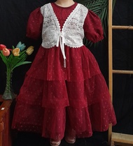 Dress Anak Perempuan Tutu Polkadot Tile Brukat Elegan – Gaun Pesta Anak Lengan Puff | Size 1-12 Tahu