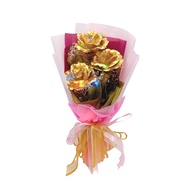 24K Real Gold Foil Rose Flower Bouquet with LED Light (我爱你 I Love You) - 3 Stalk | Forever Gold & Je