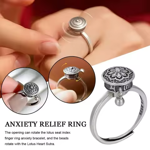 Retro Traditional Anxiety Relief Ring Adjustable Fidget Jewelry Women Gift Rotate Freely Anti Stress