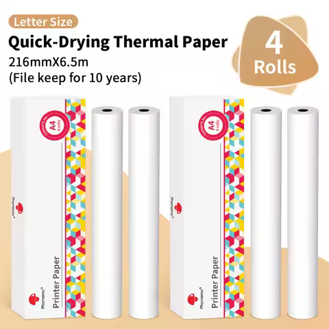 Phomemo A4 Thermal Paper M832 Printer Quick-dry Thermal Paper Documents Study Notes 4 Rolls Suitable