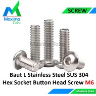 Bolt L Button Head M6 Stainless Steel 304 M6x8 M6x10 M6x12 M6x16 M6x20 M6x25 M6x30 Hex Socket Screw 
