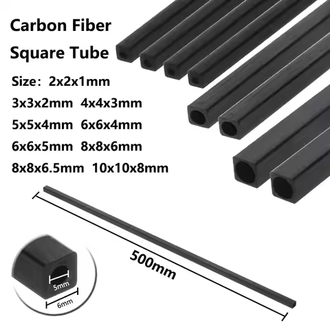 1-3pcs Length x 500mm Carbon Fiber Square Tube 2x2x1mm 3x3x2mm 4x4x3mm 5x5x4mm 6x6x4mm 6x6x5mm 8x8x6