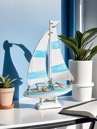 1入地中海裝飾帆船擺飾實木帆船魚缸水族箱裝飾手工藝品