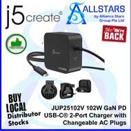 (ALLSTARS) J5create JUP25102V 102W GaN PD USB-C® 2-Port Charger with Changeable AC Plugs (Warranty 2