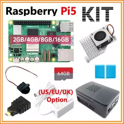 Raspberry Pi 5 16GB /8GB/4GB/2GB RAM Option Pi5 8GB KIt PD Power Supply / RTC / 64GB Card / Heatsink