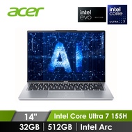 宏碁 ACER Swift Go OLED 筆記型電腦 14" (Intel Core Ultra 7 155H/32GB/512GB/Intel Arc/W11/EVO認證) 銀 SFG14-73-790E (OLED)