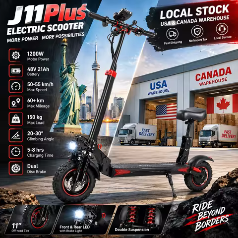 J11Plus Adult Electric Scooter 1200W 48V 21Ah 50-55KM/H 60KM Range 11" Off-Road Tires Dual Disc Brak
