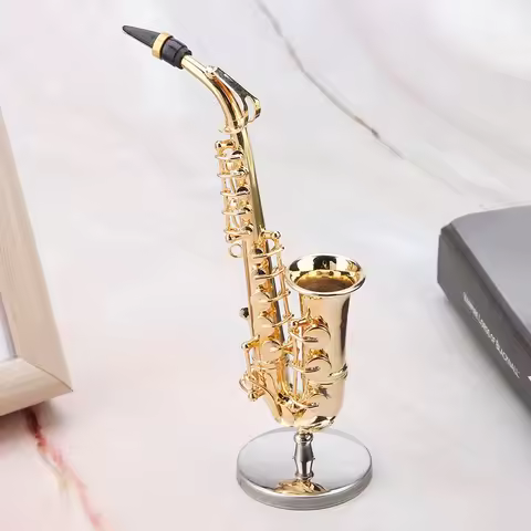 Miniature Alto Saxophone Replica with Stand and Case Gold Plated Instrument Model Ornaments Saxophon