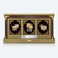 (JS Pewter) 3 in 1 SONGKET FRAME 9"x17" Gold Plated PEWTER | Songket Wooden Gift Box Malaysia