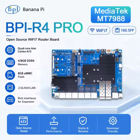Banana Pi BPI-R4 PRO MediaTek MT7988A (Filogic 880) Quad-core Arm Corex-A7 8GB DDR4 8GB eMMC Wifi7 R