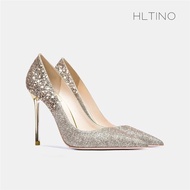 HLTINO香檳金色秀禾細跟尖頭婚鞋