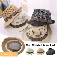 BENJMOORE9Q Straw Fedora Hat, Trilby Breathable Sun Cap,  Straw Short Brim Floral Hat Man