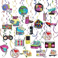 30 pcs 90s Party Decorations Hanging Swirls for Adults Back to 1990's Party Decor Favors for 90s The