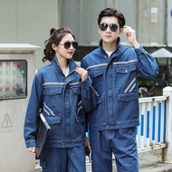 8673 Old Guests Look Back🛒Stand Collar Denim Workwear Suit Men Thickened Pure Cotton Anti-Scalding W