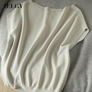 IELGY Áo Nữ Dệt Màu Trơn Lụa Băng Áo Phông Dơi Phong Cách Anh Quốc Áo Chui Mỏng