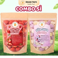 Combo Crispy Dried Strawberries + Crispy Dried Yogurt, Super Good Organic Fruits Sublimation Dried F