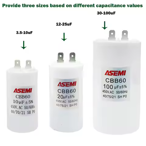 CBB60 450V AC Motor Run Capacitor Starter 3.5uF 5uF 6uF 8uF 10uF 12uF 15uF 16uF 18uF 20uF 25uF 30uF 
