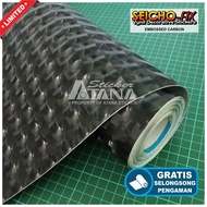 Skotlet Hitam Carbon Emboss 3D Scotlet Karbon Mozaik Tekstur Fiber Timbul Kasar Stiker Kevlar Motif 