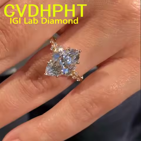 Customization 1 2 3 4CT Real 18K Yellow gold IGI Lab grown Diamond Ring Marquise shape Diamond weddi