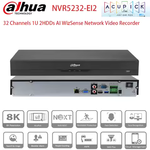 Dahua 32ch 8K AI NVR NVR5232-EI2 AcuPick 448Mbps WizSense Metadata Face Detection Recognition Networ